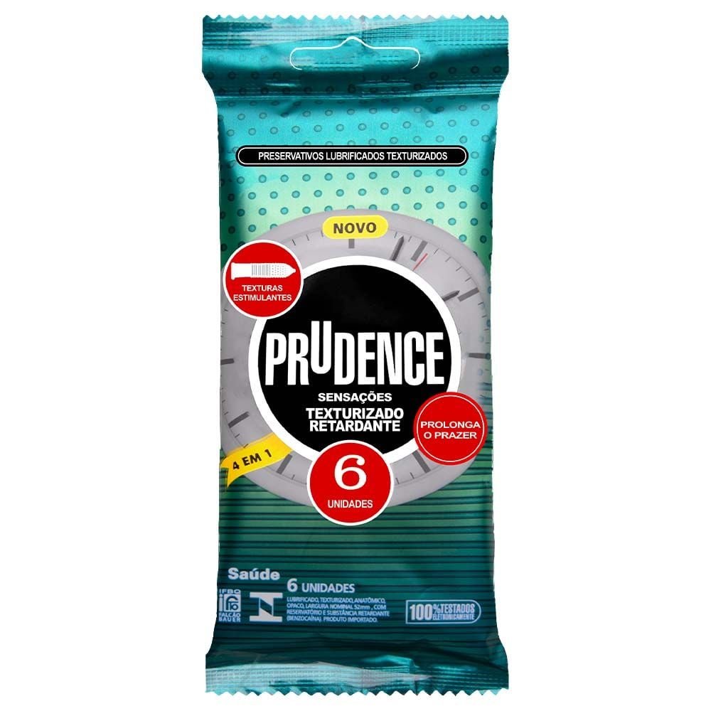 Preservativo Texturizado Retardante Prudence com 6 Unidades