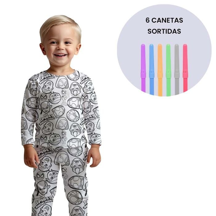 Pijama Infantil Liam de Colorir Manga Longa Estampa