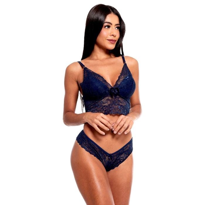 Conjunto Cropped Todo Rendado com Bojo Estruturado